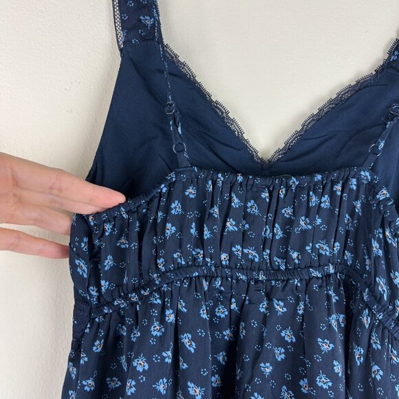 American Eagle Navy Floral Printed Lace Trim Slip Mini Dress. - Picture 6 of 7